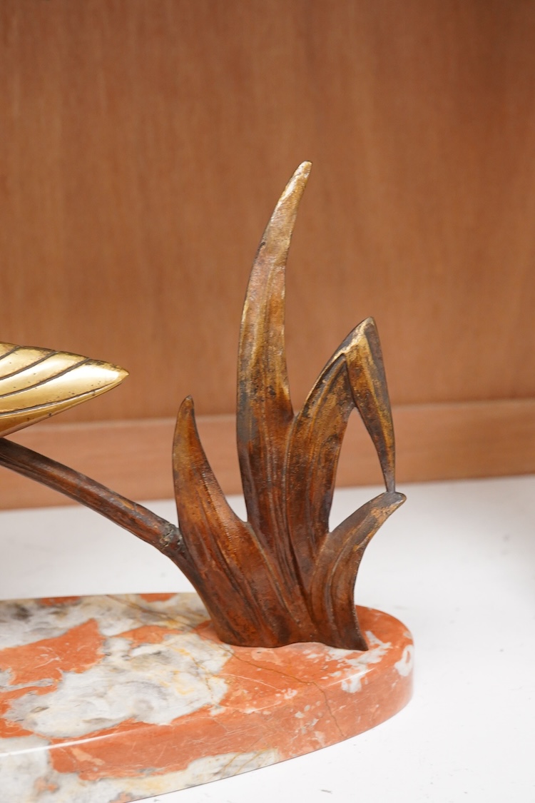 A French Art Deco bronze kingfisher after Dautrive, signed, on marble plinth, 22cm high